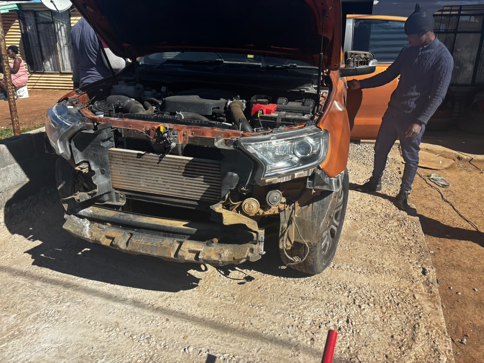 Ford Ranger stripped to the front chassis for accident repair in our workshop
